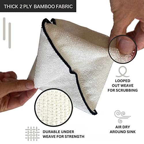 Whiffkitch Bamboo Dishcloths & Cleaning Cloths 6Pk, Large 9X9In, Scrub-Non-Scratch, Washable, Reusable, Super Absorbent, Hygienic, Quick Drying, Durable, Kitchen Essential, Washcloth, Dish Rag #TOP3