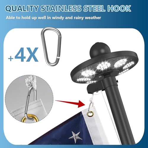 Hupsjer 11 Gauge Heavy Duty Flagpole Kit with 136 LED Solar Light, 25FT Extra Thick Flag Pole for Outside House in Ground, 120MPH Wind Tested, 3x5 Thickened USA Flag for Outdoor by Hupsjer - Image 9