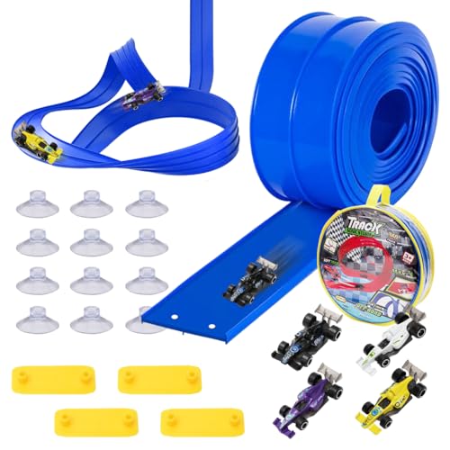 Gohytal Rennbahn Kinder 3 4 5 6 Jahre, 5 Meter Autorennbahn Rennstrecke Auto Spielzeug mit 4 Leichtmetallfahrzeuge Aufbewahrungstasche Rampe Geschenke für Jungen und Mädchen