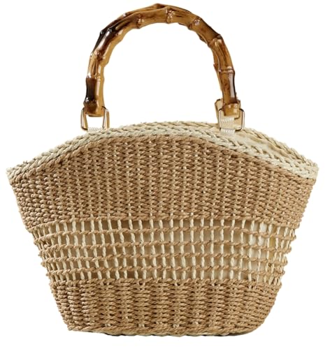 Bolsa Tote de Papel Tejido con Asa de Bambú para Mujer miniatura 1