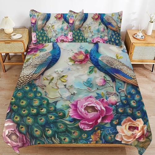 Juego de ropa de cama de pavo real en microfibra transpirable premium 2