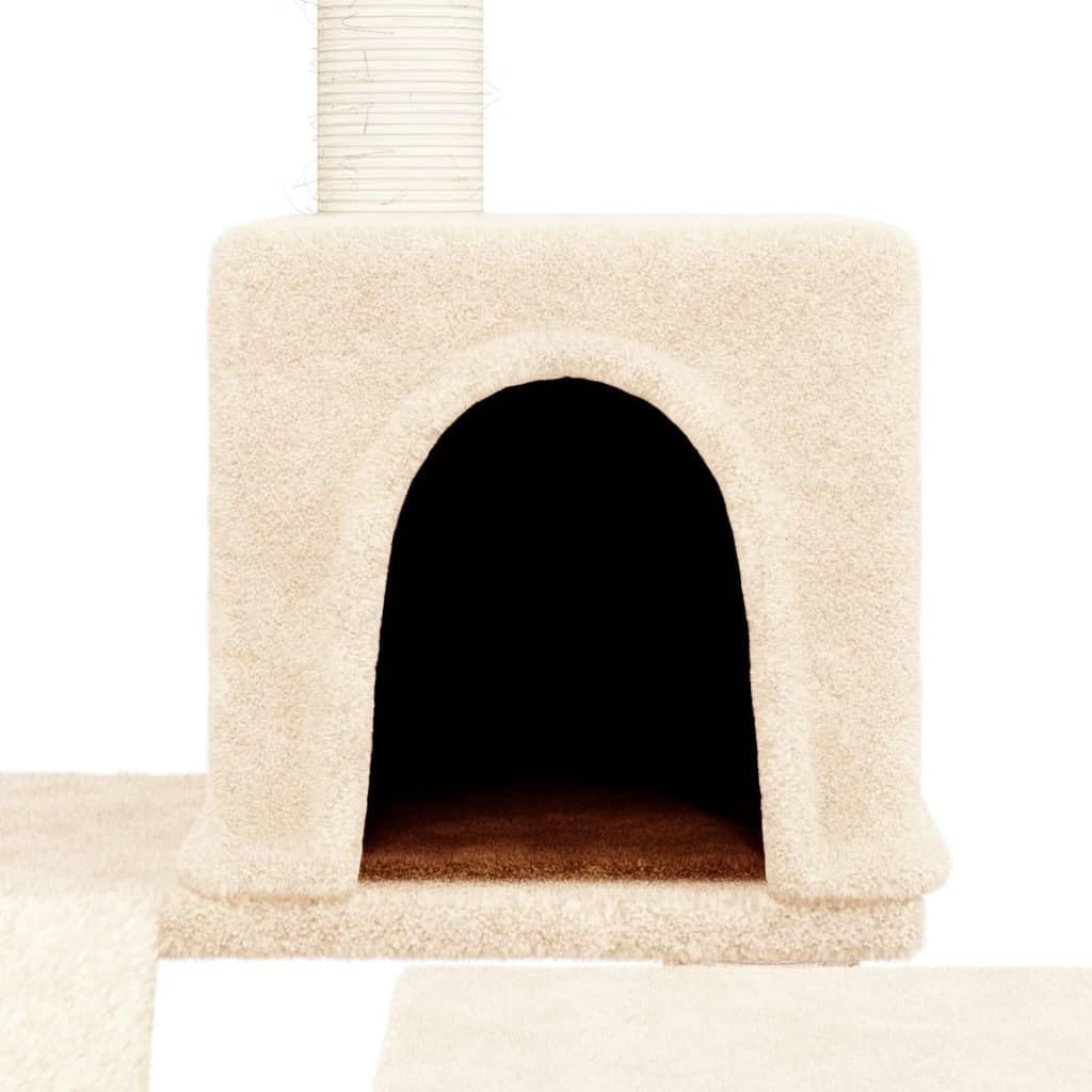 Kratzbaum mit Sisal-Kratzsäulen & Leiter, Katzenturm 82 cm hoch, Kleiner Katzenkletterbaum mit Katzenhaus, Hängematte & Plattformen, Katzenmöbel aus Plüsch in Creme