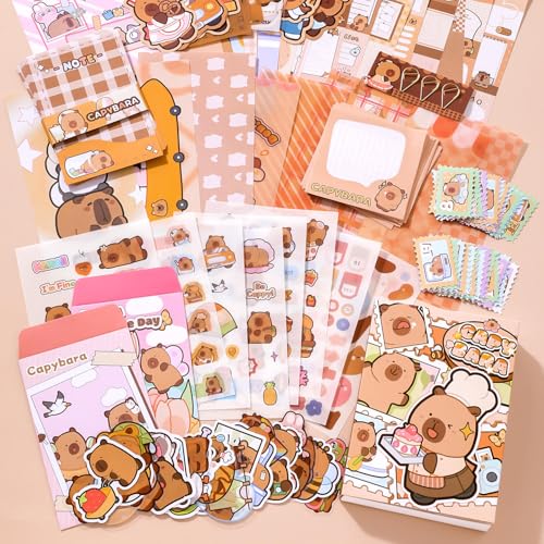 Image of GDNK Scrape Book Kit Scrapbooking Kit Vintage Journal Scrapbook Pack DIY Paper Stickers, Craft Kits Notebook, Collage Album Aesthetic Sticker Journaling Scrapbook Photo Album (Capy Bara)