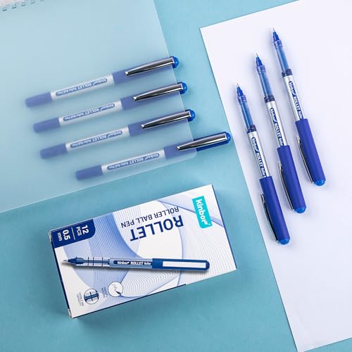 Image of Kinbor ROLLET Roller Ball Pens - 0.5mm Fine Point, Smooth Ink Flow, Blue Ink, Pack of 3 - Quick Drying, Smudge-Free Writing Pens for Office, School, and Home