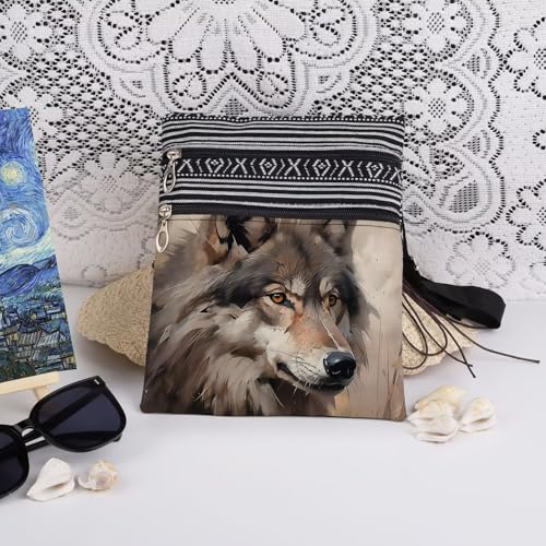 Wolf Print Men Crossbody Bag A Gift for Wolf Lovers Outdoor Travel Adjustable Shoulder Strap Messenger Bag Best Christmas Birthday Gift for Women Sister Teen Stylish Purse3
