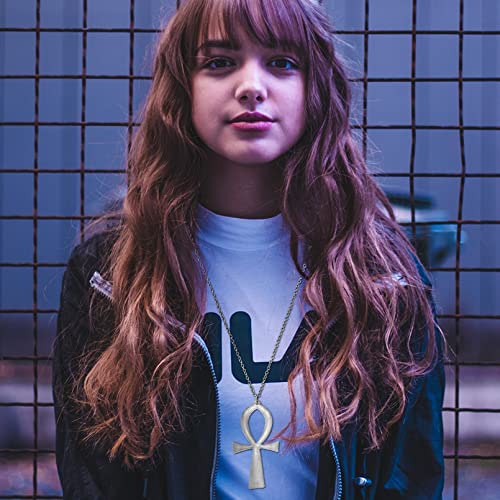 RechicGu Vintage Ancient Egyptian Cleopatra Coptic Symbol of Life Big Ankh Cross Pendant Long Chain Gothic Necklace,34"2