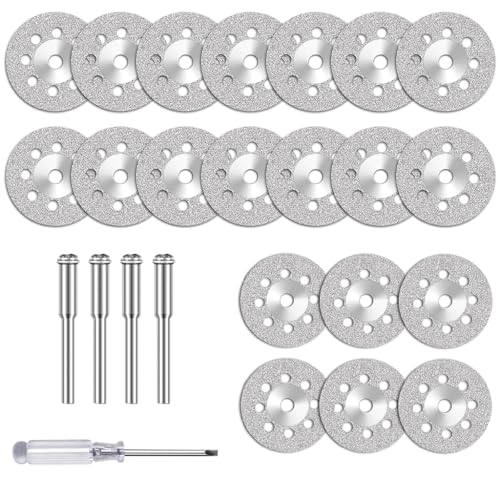 Juego de 25 unidades de disco de diamante para herramienta giratoria multifunción, mini disco de corte para corte de baldosas de vidrio cerámico, amoladora accesorio con portabrocas de 3 mm, kit de