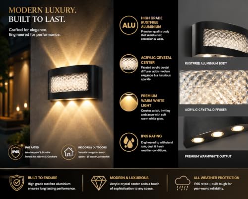 Image of FILLISKA LED Indoor UP Down Wall Light, Warm White Colour with Shockproof Alluminium White Body (6 LED Black-279B)