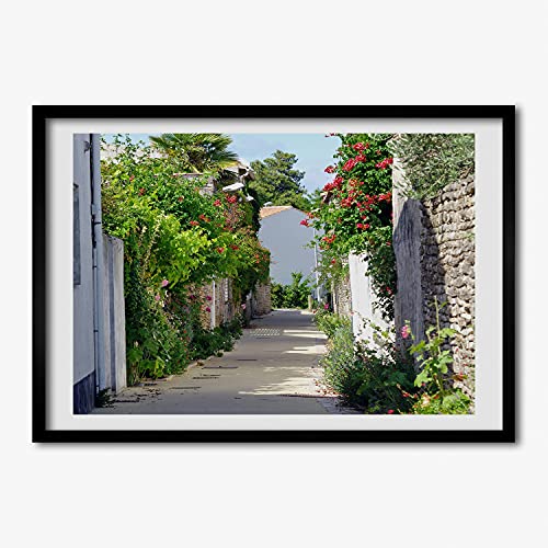 Peinture 70x50 cm Allée Fleurie avec cadre MDF pour habiller un mur