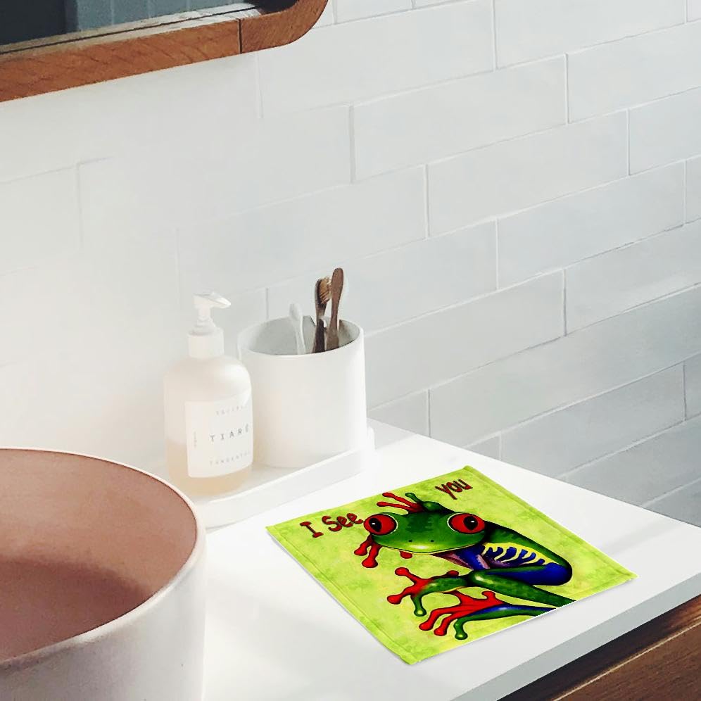 3dRose 11x12 Wash Cloth for Face and Body - Frog I See You Kids Stuff