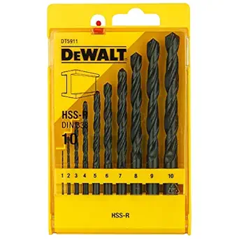 DEWALT DT5911-QZ HSS 1mm/2mm/3mm/4mm/5mm/6mm/7mm/8mm/9mm/10mm Metal Drill Machine Bit Set (Pack of 10)