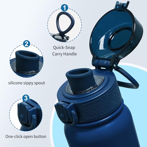 Image of GOPPUS Insulated Water Bottle 20oz Stainless Steel BPA-Free Sports Bottle Ideal for School and Travel Silicone Spout Lid Prevents Leaks, Sweat, and Dust (dark blue)