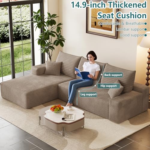 Image of 95 inch Modular Sectional Couch, Boneless L Shaped Cloud Sofa with Chaise Lounge, Corduroy Upholstered Couches Memory Foam Deep Seat, No Assembly Required, Ideal for Living Room(Camel, Left Facing)