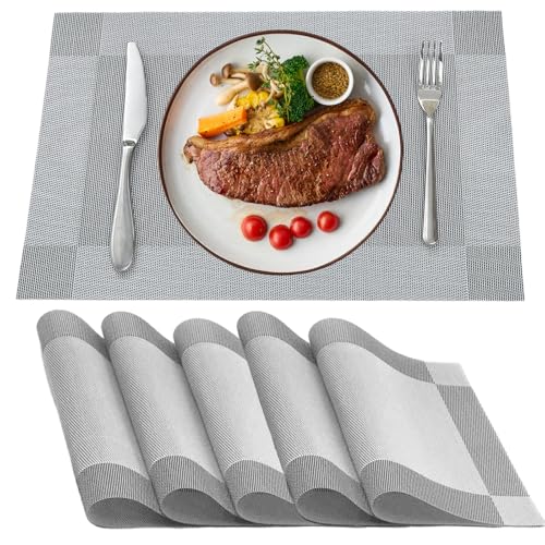 5 Pcs Table Placemats Table Mats 30x45cm Silver Placemats Easy to Clean Placemat Washable Table Placemat for Family Dining or Holiday Gatherings