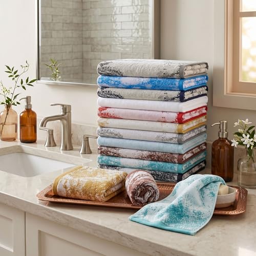 Superior Cotton Jaquard Absobent Marble Bath Towel Set, 6 Piece, Grey by SUPERIOR - Used condition - Image 7