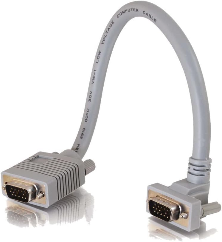 C2G 10M Premium HD15 SXGA VGA to VGA Monitor Cable with 90 Degree Connector. Male VGA to Male 90 Degree VGA Computer Cable
