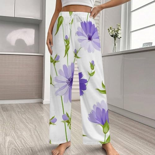 Pajama Pants for Mens Women Simple Couple Home Lounge Bottoms Sleepwears Prensent Purple Wildflower2
