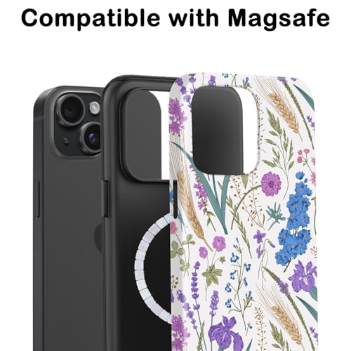 Coque rigide iPhone 15 / 14 protégeant des chutes avec silicone fin et fleurs MagSafe - 3