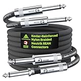 Guitar Cable 10 ft 2 Pack, Nylon Braided Anti-Kinking Kevlar-Reinforced, Neutrik REAN Connector, 20 Gauge 99.99% OFC 1/4 Instrument Cable, AL & OFC Dual Shielded Amp Cord for Fender Electric Guitar