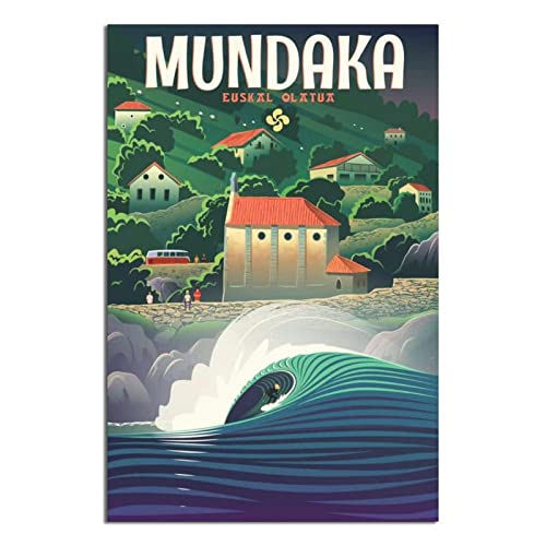 YONGCAI Poster vintage sur toile Mundaka Surf Basque - Décoration murale pour chambre à coucher