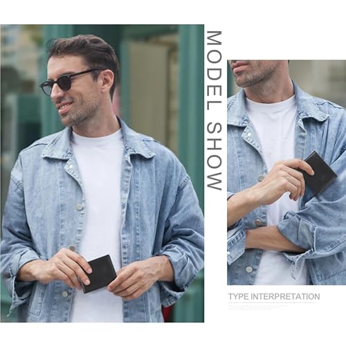 Image of Contacts Genuine Leather Wallet for Men | Slim Bifold Wallet with Magnetic Closure | 4 Card Slots & Cash Compartment | Premium Black Leather Wallet
