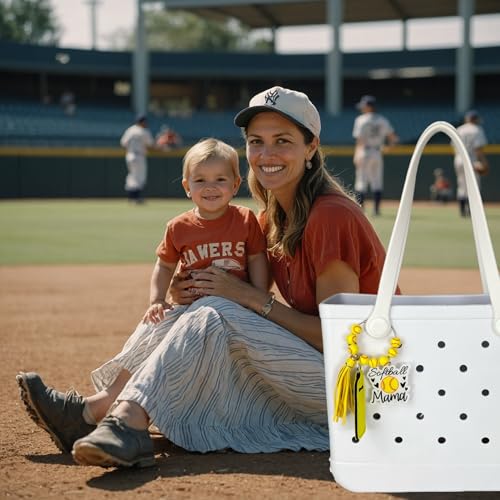 Sports Wooden Beads Charms for Bogg Bag Softball,Softball Accessories For Girls Mom Decor for Women Handbag Beach Tote Bag2