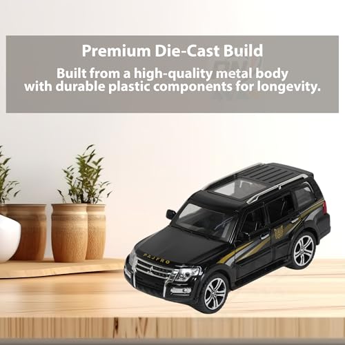 Image of Alloy Metal Pull Back Die-cast Car 1:32 Various Models with Sound & Music, Toy Cars for Kids Durable and Fun Gift for Boys and Girls (Black Pajero)
