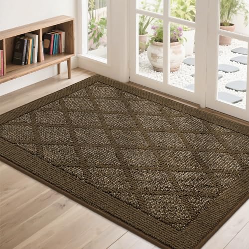 COSY HOMEER Non-Slip Door Mat 32"x48",Entryway Rugs Low Profile,Dark Brown