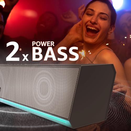 Image of amazon basics X20G 16W Bluetooth Soundbar with 2000mAh Battery | 2X Bass | Up to 7 hrs of Playback | RGB Lights | Bluetooth 5.3, Aux & USB Connectivity (Black)