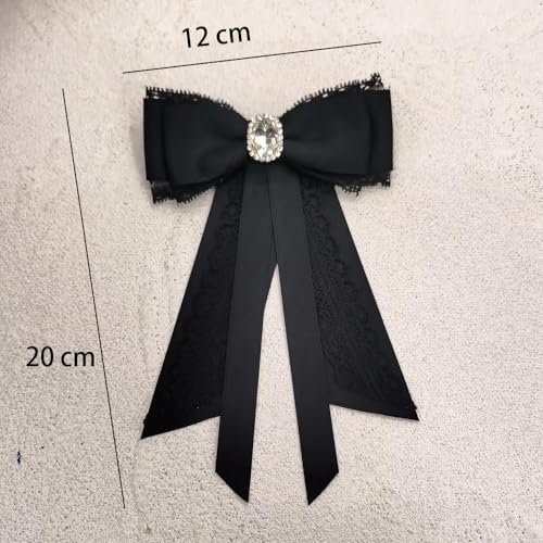 Image of Fashion Ribbon Bow Tie Brooch Pins for Women Girls Crystal Lace Uniform Pre-Tied Necktie Bowknot Corsage Brooches Party Ceremony Accessories Christmas Birthday Elegant Accessory