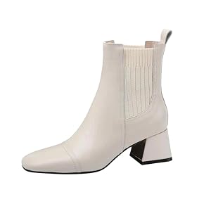 Womens Booties Square Toe Med Chunky Heel Designer Ankle Boots Simple Slip-On Style With Splicing Detail For A