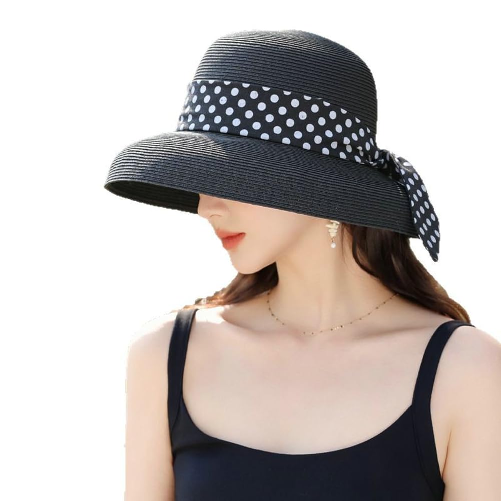 Women's Beach Fishing Cap Cloche Bowler Bucket Hat Floppy Rolled Brim Derby Church Sun Hat for Travel Outdoor Activities