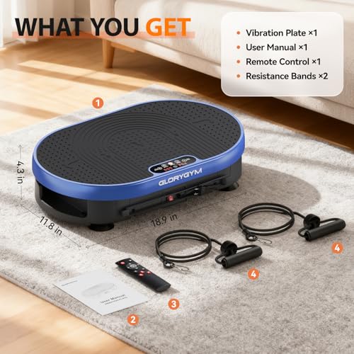 Image of Vibration Plate Exercise Machine for Body Shaker Machine & Weight Loss, Shake Plate with Resistance Bands, 120 Speed Levels, Remote Control, Full Body Workout, Compact Home Gym Equipment