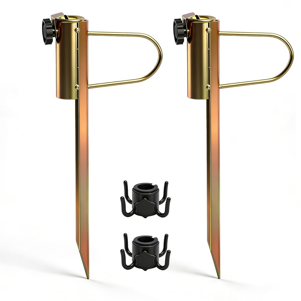 2 szt. Stojak na parasol plażowy, metalowy pik do parasola z 2 haczykami, drapak na trawnik do stojaka na parasol (średnica 20-32 mm)