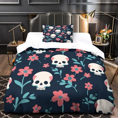 Housse de couette squelette 3D microfbre 135x200 pour lit simple - 3