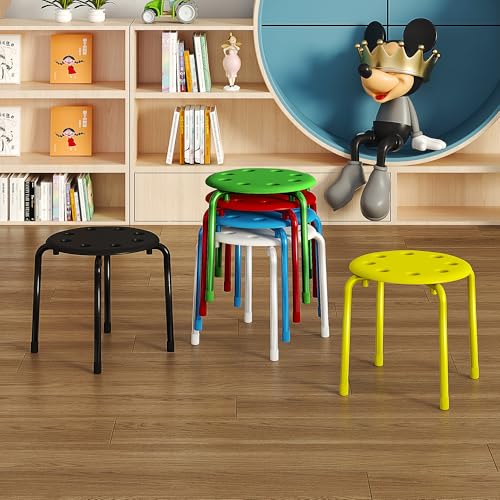 Image of VECELO 8-Piece Stacking Stools for Classroom, 12 Inch Height, Decoration Flexible Seating for Schools, Rainbow-Colored