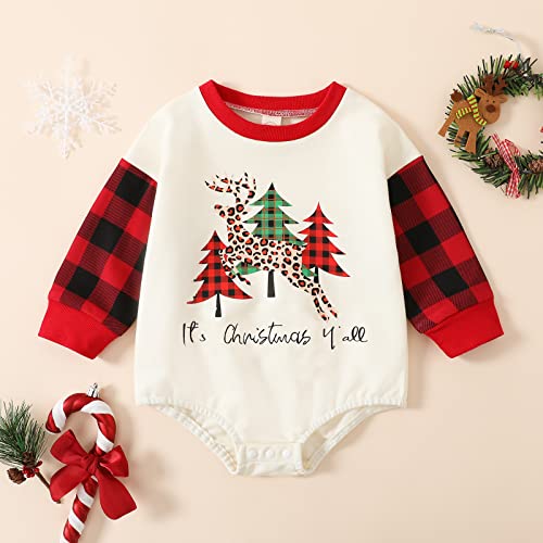 Wztyyds Christmas Baby Boy Girl Clothes Romper 6 12 18 24 Months Long Sleeve Crewneck Christmas Tree Print One-Piece Outfits (A Apricot Red , 12-18 Months ) #TOP1