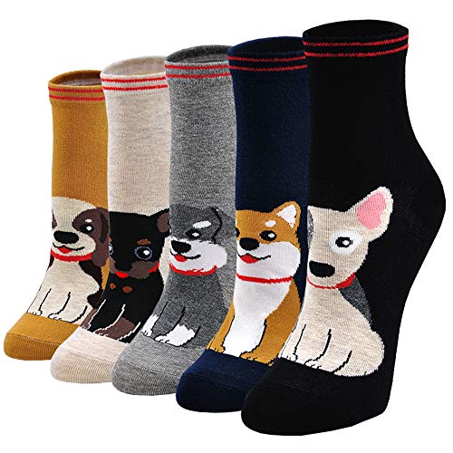PUTUO Calcetines Divertidos Lindos de Algodón Mujer: Calcetines Animales para Mujer Idea de regalo 5 Pares