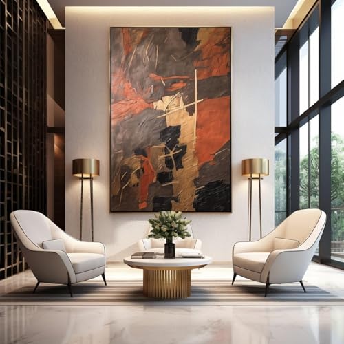 Toile murale abstraite moderne grand format 80x110 cm tableau marron or