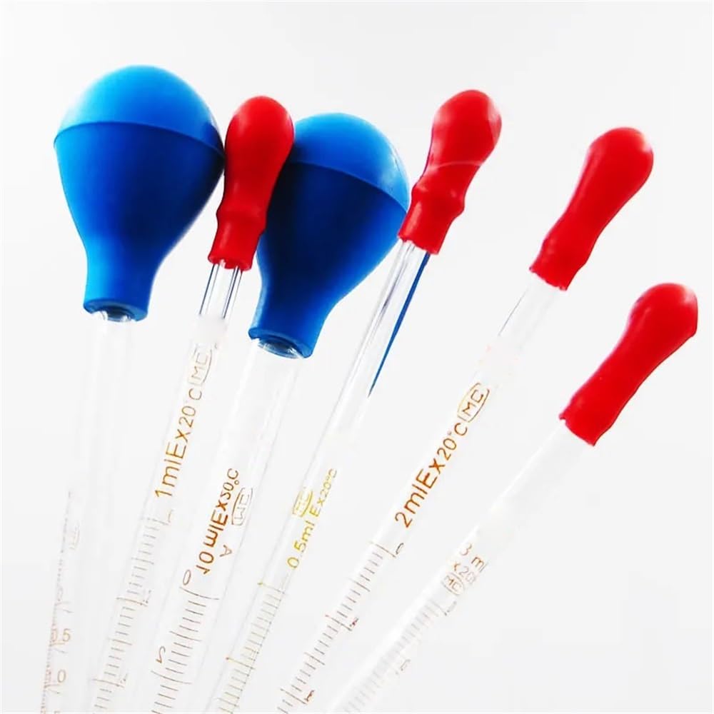 Goteador de pipeta de vidrio, Pipeta cuentagotas de vidrio con cabeza goma, rojo, azul, 0,5-10ml, 10 Uds. Con línea escala(1ml)