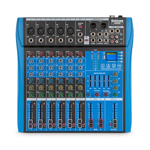 BEKBOES Professional Audio Mixer, 6 Channel, Input 48V Phantom Power