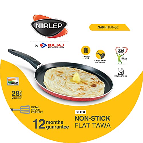 Image of Nirlep by Bajaj Electricals Sakhi Non Stick Flat Tawa, 2.6 mm (Red)