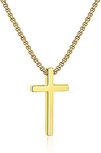 M MOOHAM- Collar con dije de cruz de acero inoxidable para hombre, cadena de eslabones cuadrados de 16 a 30 pulgadas, color plateado, negro, dorado