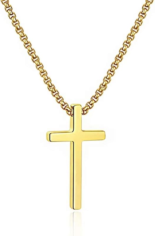 M MOOHAM Collar de cruz para hombres, adolescentes y niños de 16 a 30 pulgadas | Colgante de cruz de cadena cruzada de acero inoxidable de oro negro plateado, regalos de joyería para hombres adolescentes
