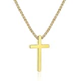 M MOOHAM Cross Necklace for Men, Silver Black Gold Stainless Steel Plain Cross Pendant Necklace for Men Box Chain 16-30 Inch