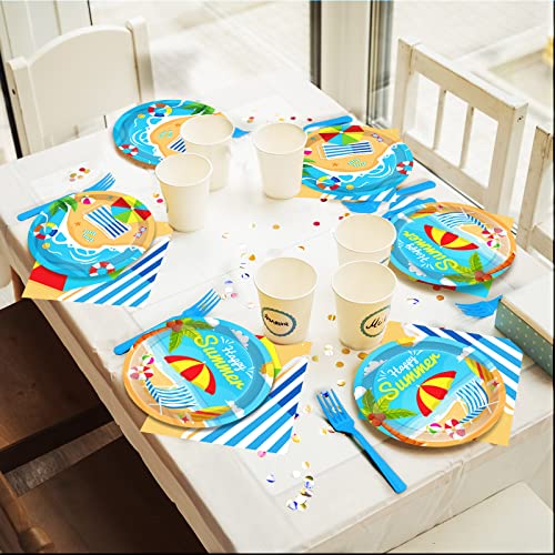 Qyeahkj 200 Pieces Beach Party Supplies Summer Birthday Party Decorations Disposable Paper Plates Napkins Forks Dinnerware Tableware Set Beach Party Decoration Favors For Kids Serves 50 #TOP5