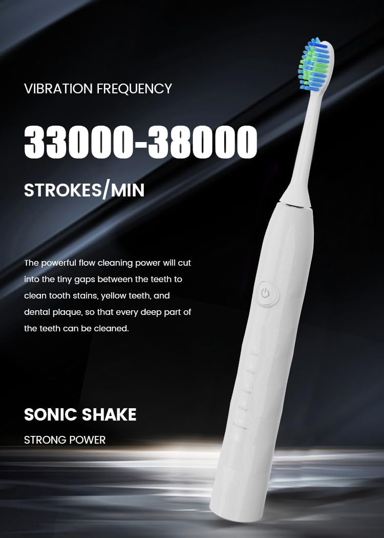 Sonic Electric Toothbrush for Adults – 5 Modes, Soft Bristles, Smart Timer, USB Rechargeable, IPX7 Waterproof, 2 Heads Included, Deep Teeth Cleaning