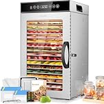 KWASYO Food Dehydrator Machine, 18 Trays ALL Stainless Steel, Dual fan 360° Efficient Drying, 30~90℃ Temperature Control&24H Adjustable Timer,Dehydrator Food Dryer for jerky fruit,meats,vegetables
