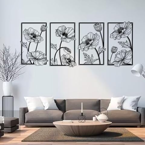 YiYa 4 Piece Floral Metal Wall Art Cover