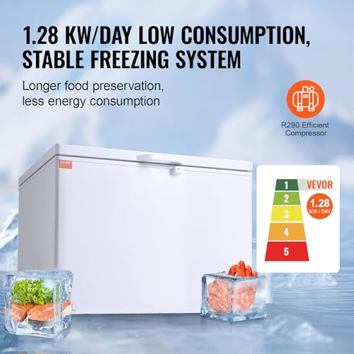 VEVOR Chest Freezer, 12.8 Cu.ft / 345 L Large Deep Freezer & 4 Removable Baskets, Freestanding Top Open Door Commercial Chest Freezers with Locking Lid, 7-Level Adjustable Temp, LED Lighting, 6 Wheels on Fridge.com